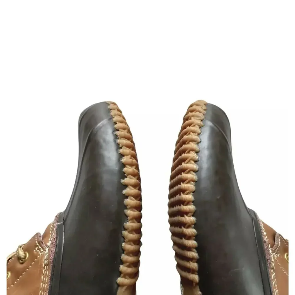 Khombu women Brown Waterproof Mid Calf Boot Leather Duck sz 8 M cozy winter